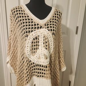 POL Tan and Cream Knit Poncho